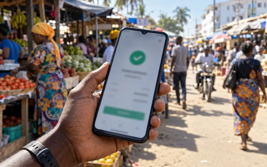 M-Pesa betting deposit in Tanzania shown on a phone screen during a top-up