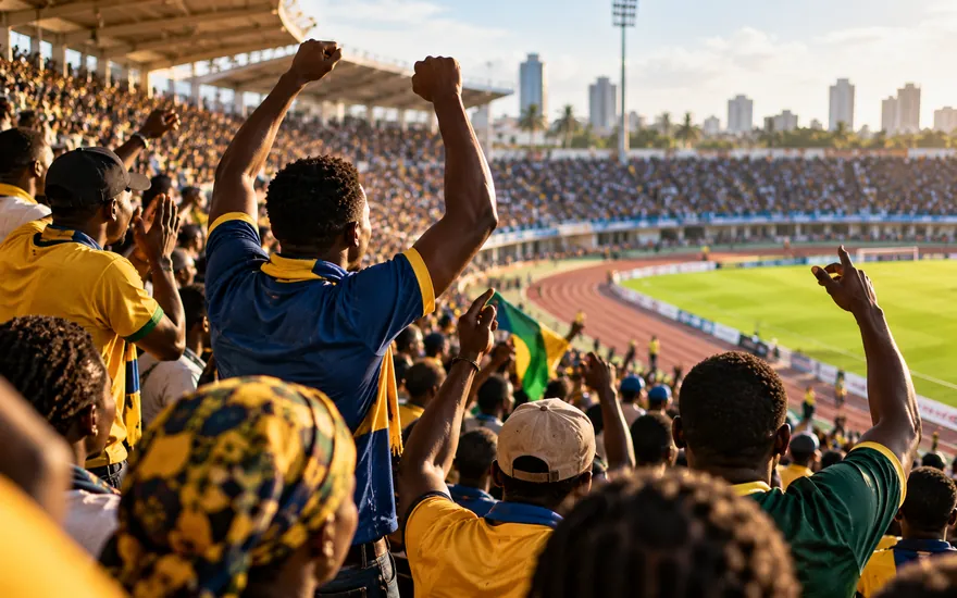 Crowd at a football stadium in Tanzania before a league match used for betting markets