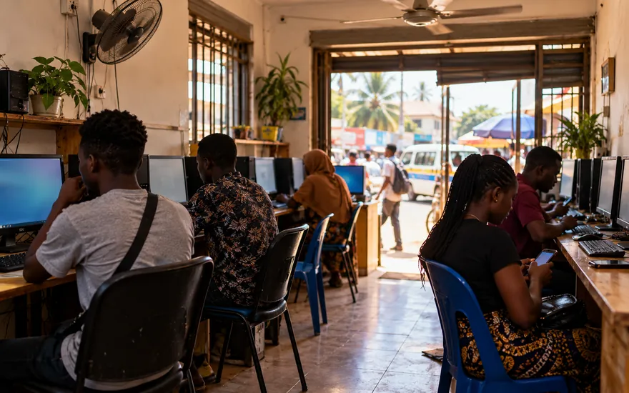 Logging in to a betting account from a cafe wifi connection in Dar es Salaam